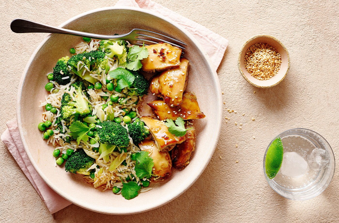 soy and honey chicken served up in a bowl